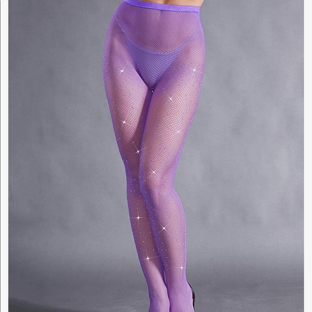 Purple fishnet rhinestone tights